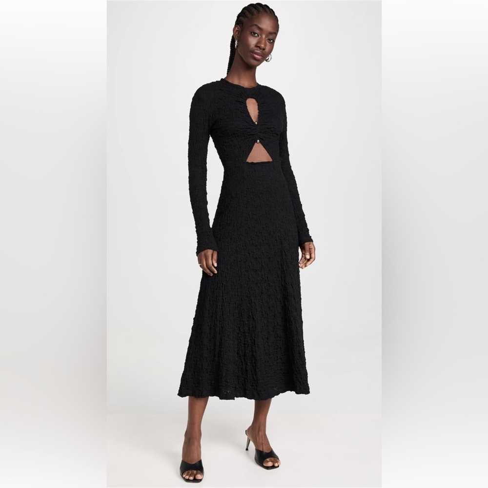Sabina Musayev Black Textured Midi Dress with Keyhole Cutouts